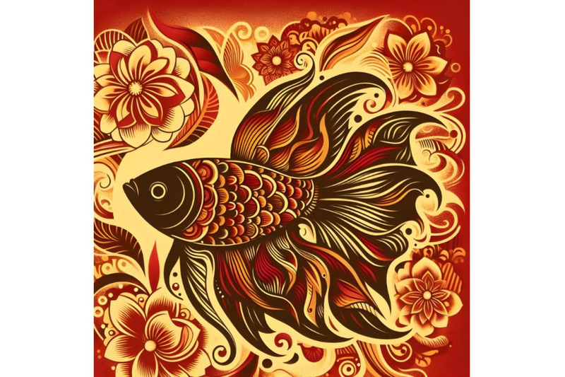 silhouette-of-fish-on-background-with-floral-pattern