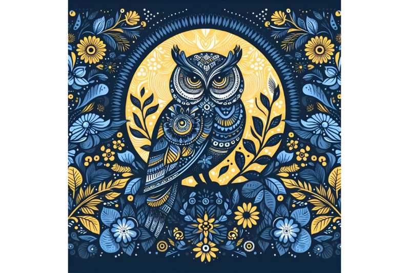 silhouette-of-owl-on-background-with-floral-pattern