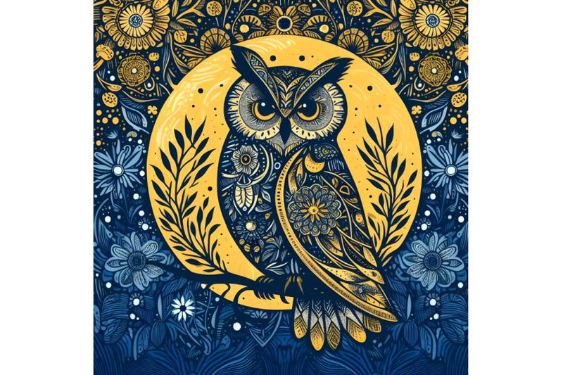 silhouette-of-owl-on-background-with-floral-pattern