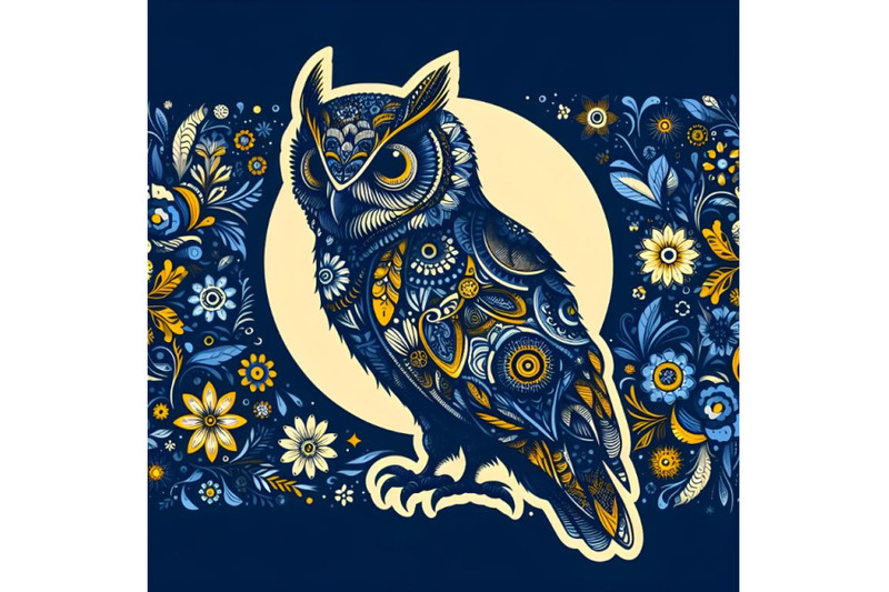 silhouette-of-owl-on-background-with-floral-pattern