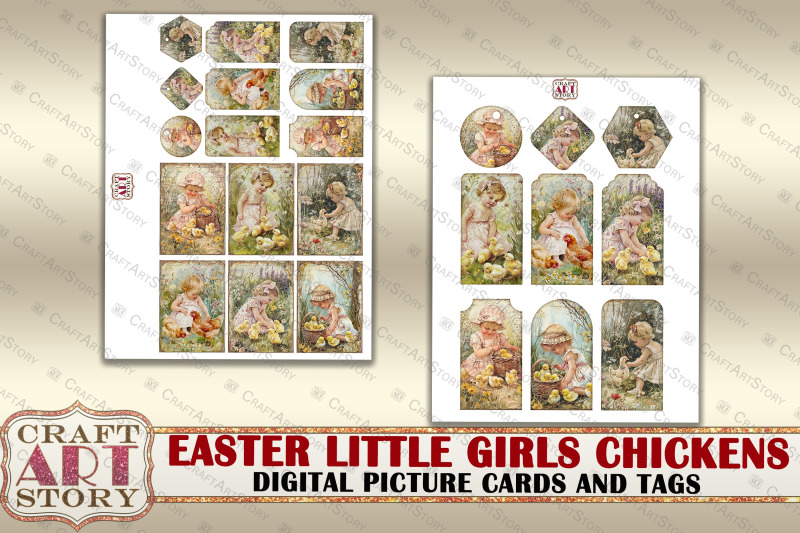 easter-little-girls-chickens-collage-digital-picture-cards