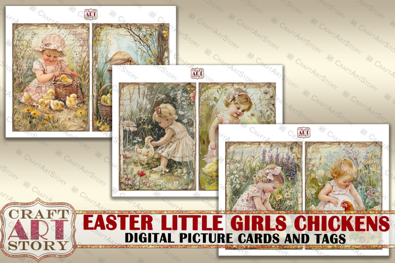 easter-little-girls-chickens-collage-digital-picture-cards