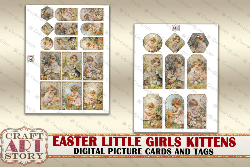 easter-little-girls-kittens-collage-digital-picture-cards