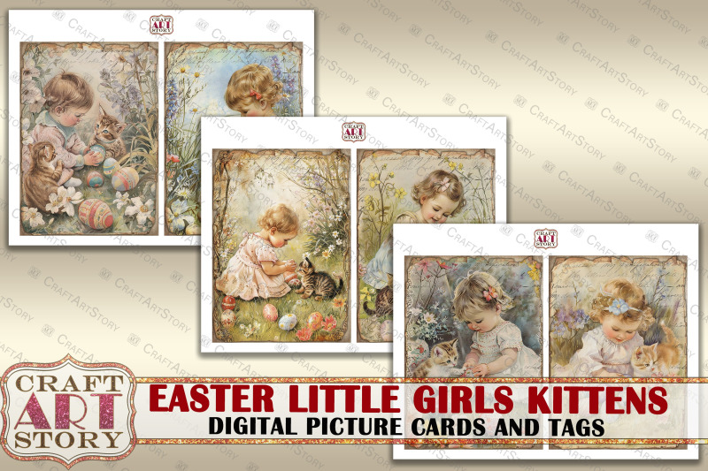 easter-little-girls-kittens-collage-digital-picture-cards