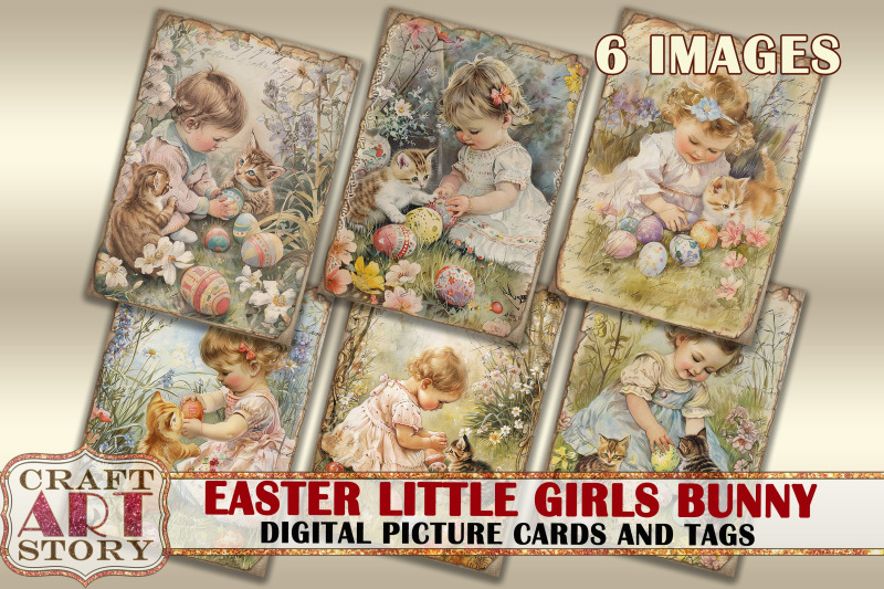 easter-little-girls-kittens-collage-digital-picture-cards