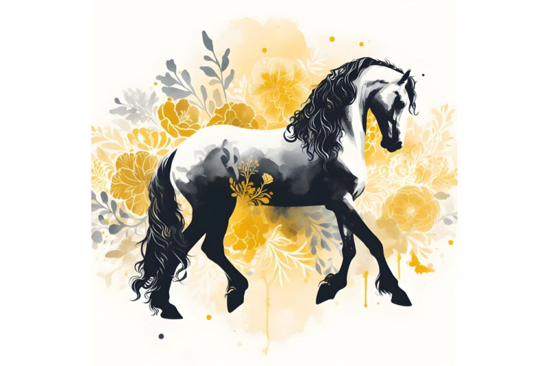 silhouette-of-watercolor-painting-of-andalusian-horse