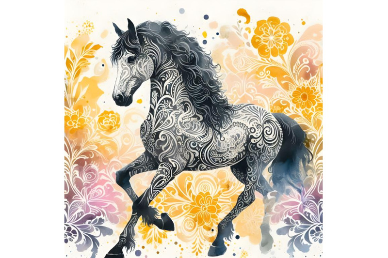 silhouette-of-watercolor-painting-of-andalusian-horse