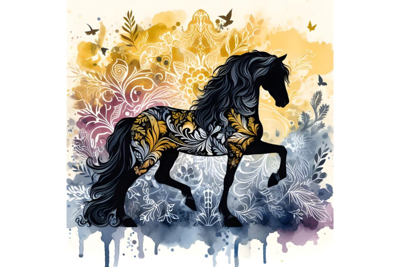 silhouette-of-watercolor-painting-of-andalusian-horse