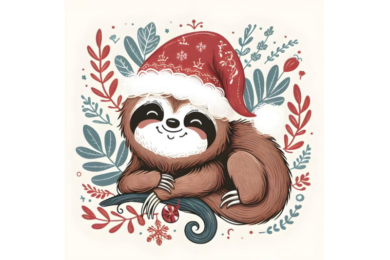 cute-sloth-in-christmas-hat-animal