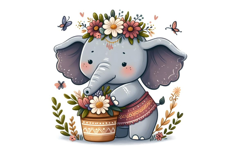 cute-elephant-with-a-pot-of-flowers