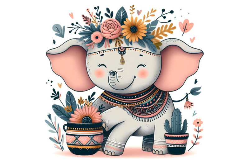 cute-elephant-with-a-pot-of-flowers