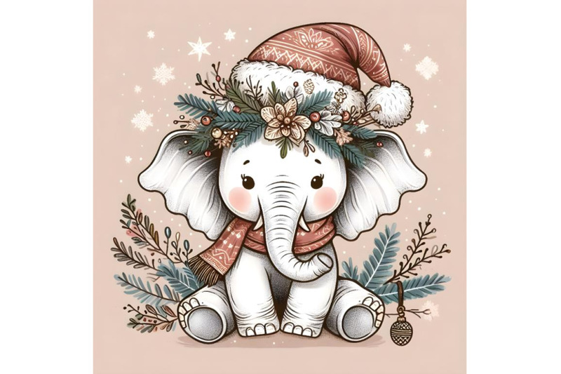 cute-elephant-in-christmas-hat