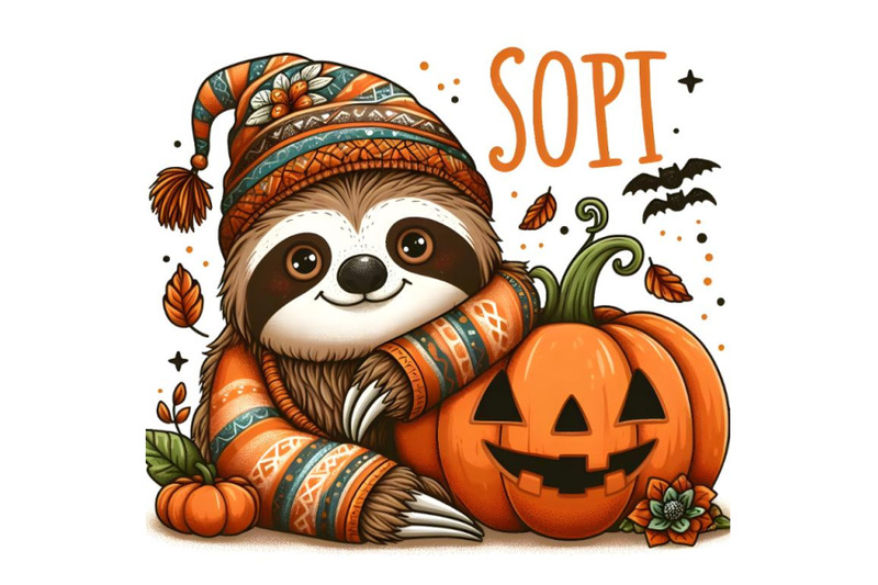 cute-cartoon-sloth-with-halloween-pumpkin