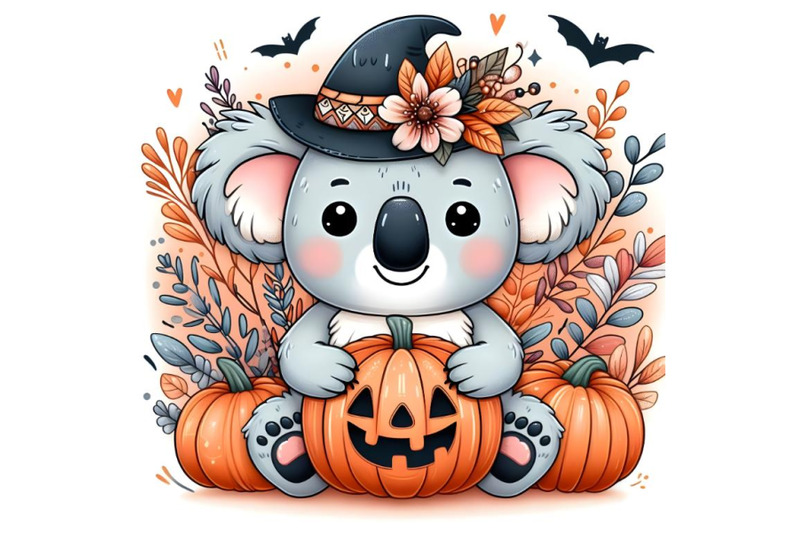 cute-cartoon-koala-with-halloween-pumpkin