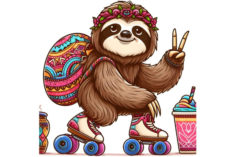 cartoon-sloth-skating-on-rollers