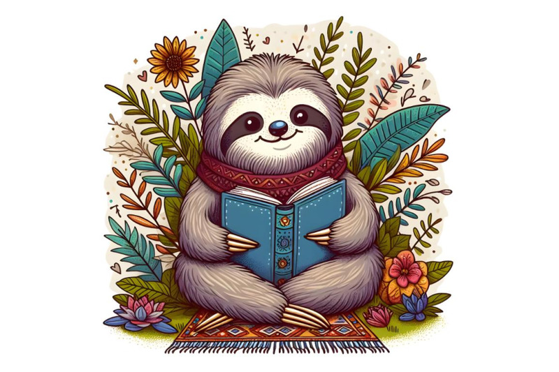 cartoon-sloth-sitting-and-reading-book