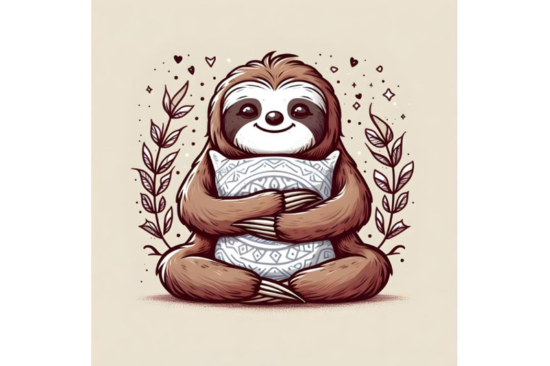 cartoon-sloth-sitting-and-hugging-pillow