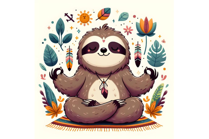 cartoon-sloth-bear-meditates-in-lotus-position