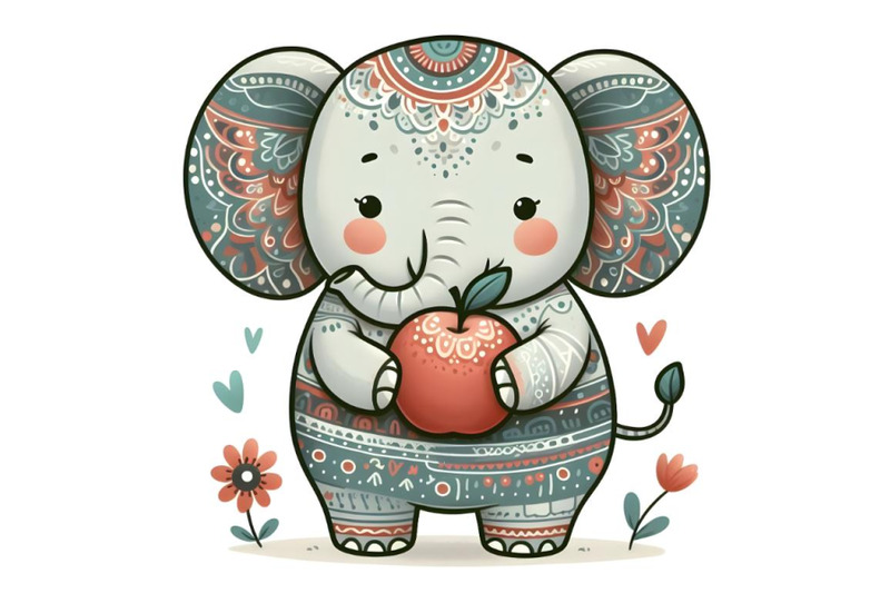 cartoon-elephant-eating-apple