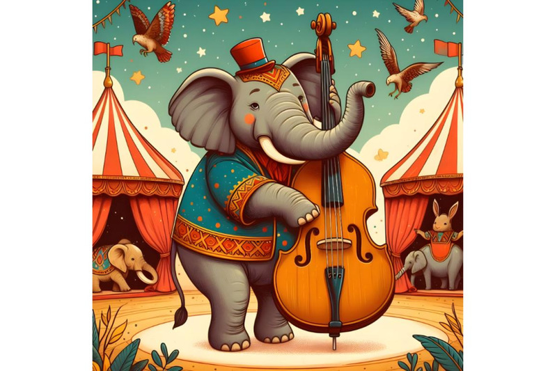 elephant-playing-on-contrabass-in-the-circus-arena