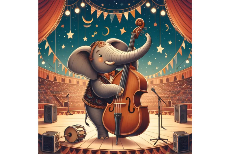 elephant-playing-on-contrabass-in-the-circus-arena