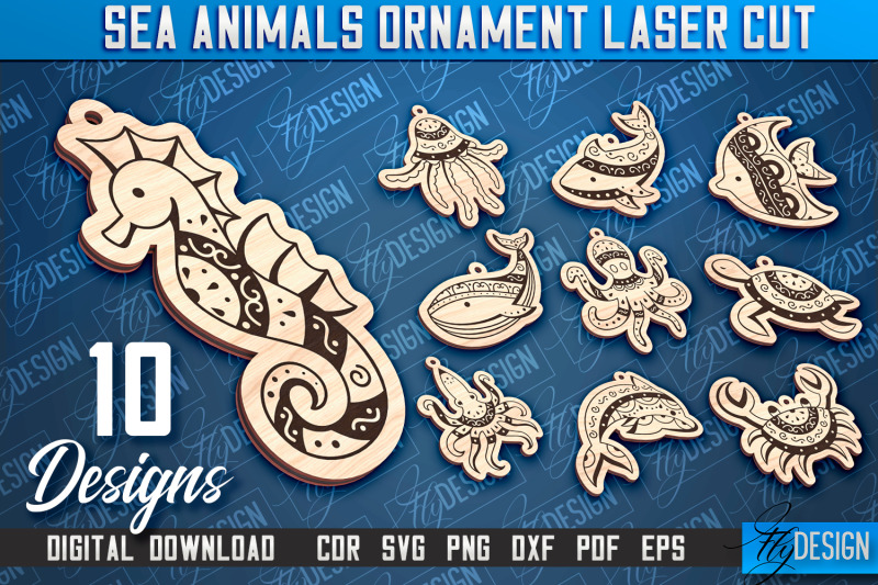 sea-animals-ornaments-laser-cut-ocean-animals-ornament-cnc-file