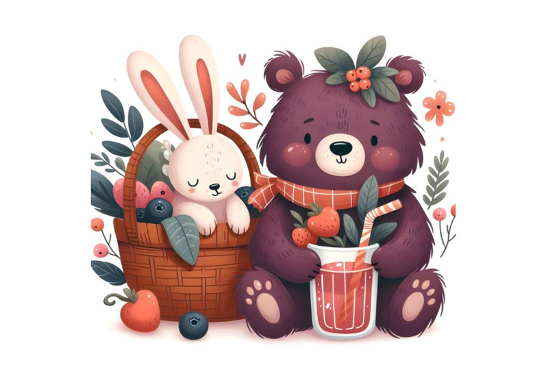 lovely-cartoon-bear-and-hare