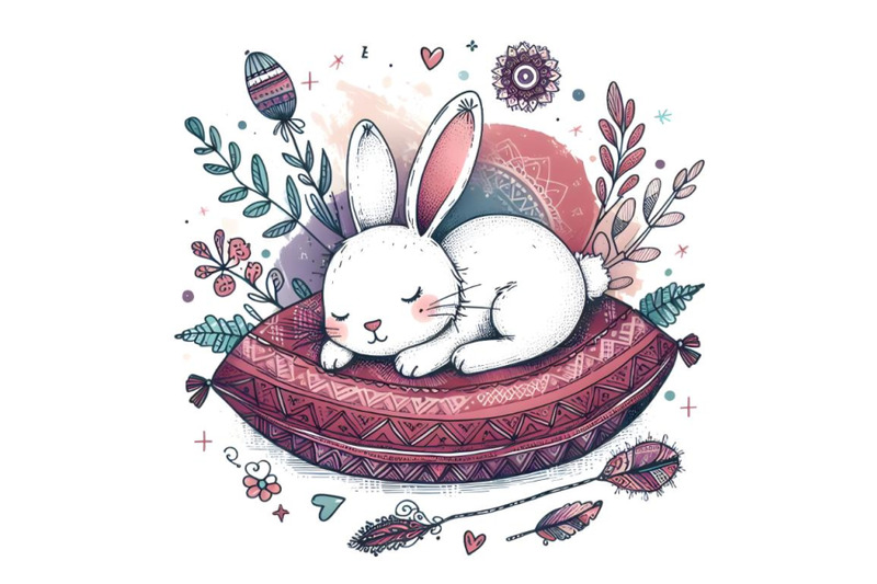 cute-doodle-hare-sleeps-on-the-pillow