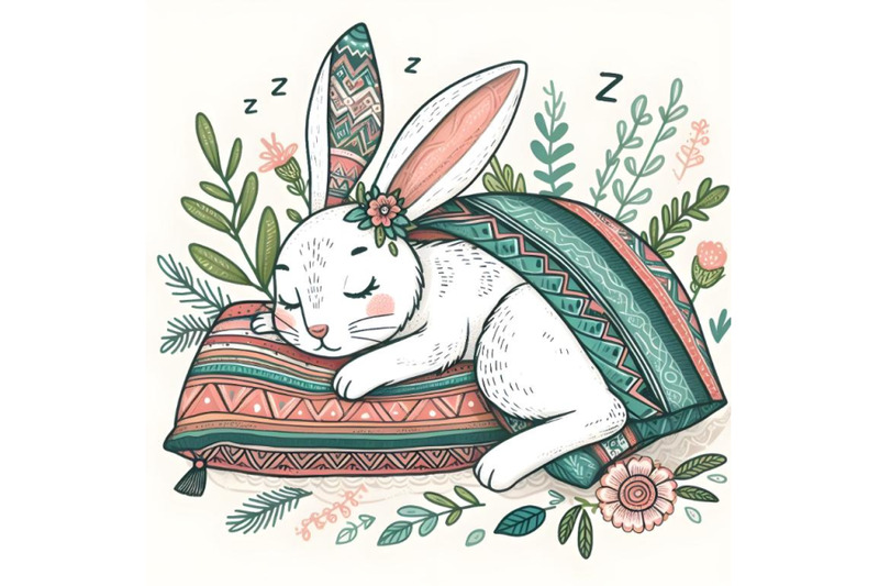 cute-doodle-hare-sleeps-on-the-pillow