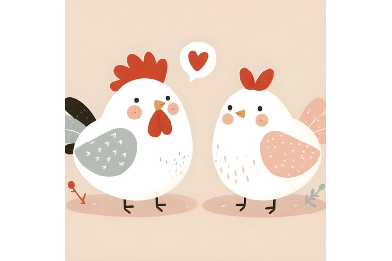 couple-rooster-and-hen-minimal-artwork