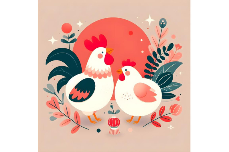 couple-rooster-and-hen-minimal-artwork