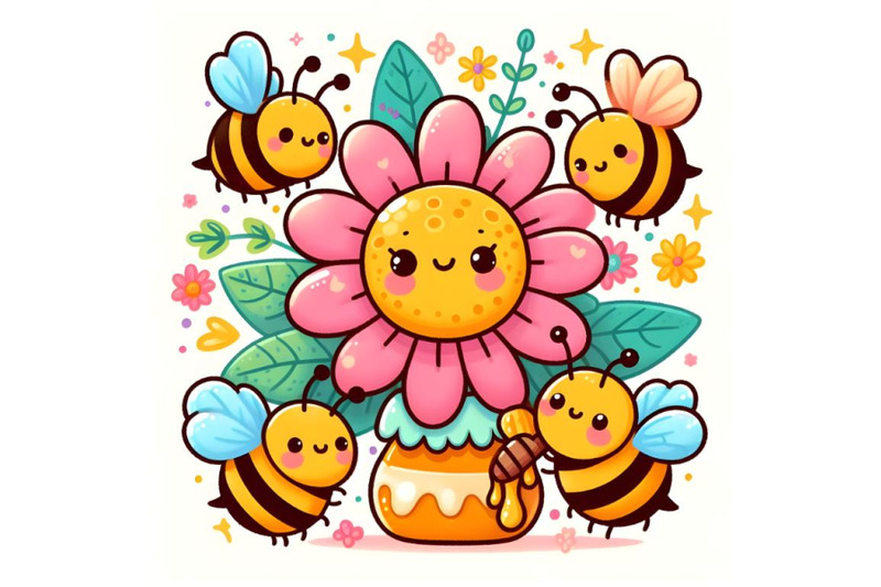 cute-cartoon-flower-with-honey-and-bees