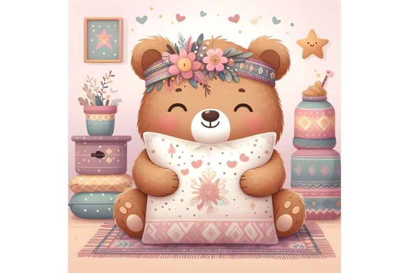 cute-cartoon-bear-with-pillow