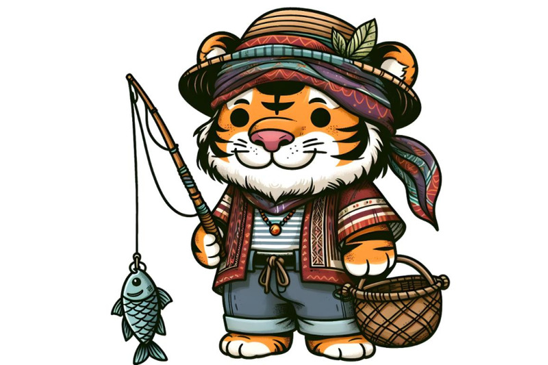 cartoon-tiger-fisherman