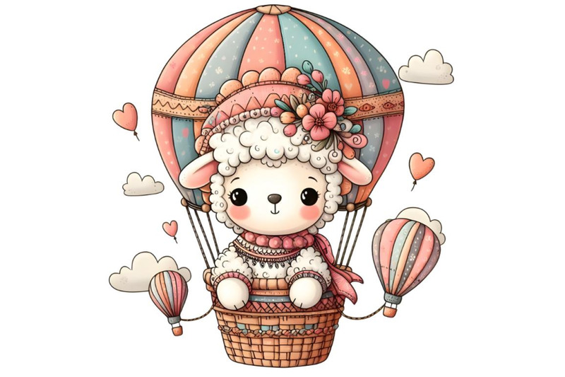 cartoon-teddy-sheep-on-air-balloon