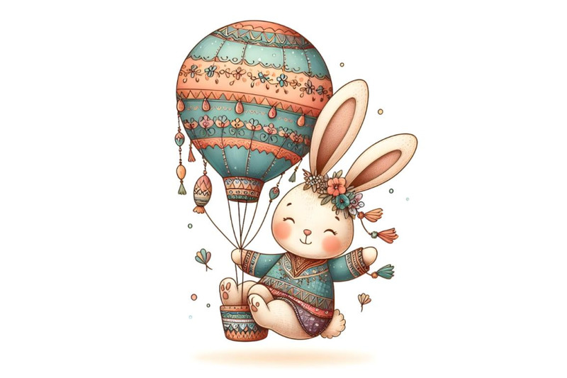 cartoon-teddy-bunny-on-air-balloon