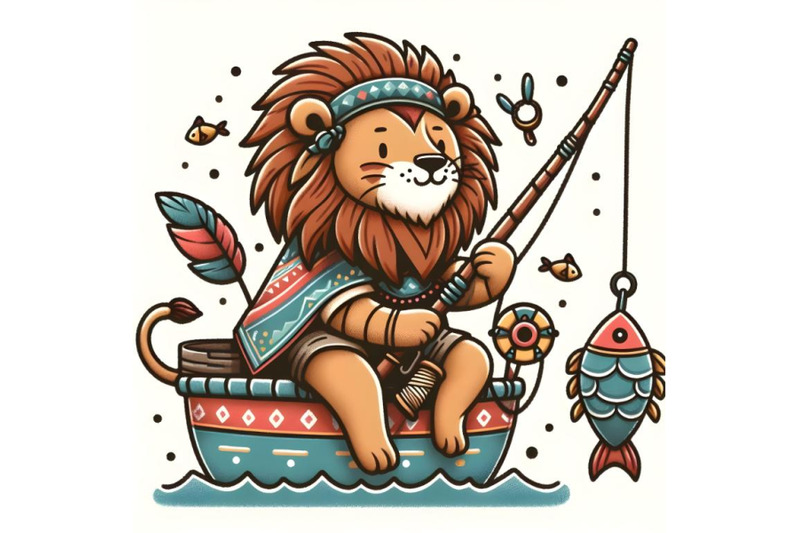 cartoon-lion-fisherman