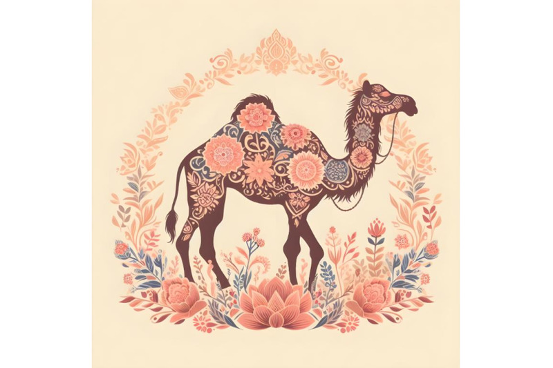 camel-silhouette-of-floral-ornament-soft-color