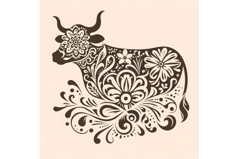 cow-silhouette-of-floral-ornament-soft-color