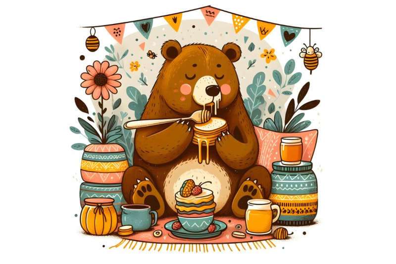 cartoon-bear-eating-honey-with-appetite