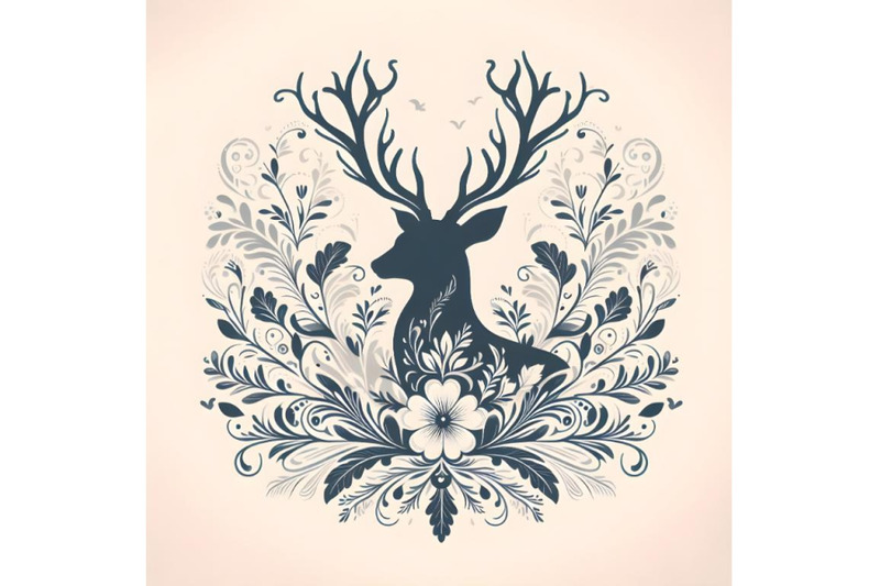 deer-silhouette-of-floral-ornament-soft-color