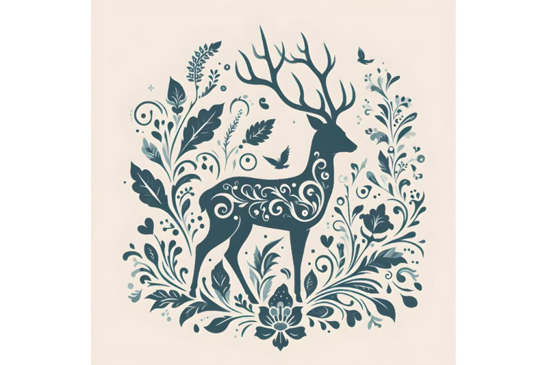 deer-silhouette-of-floral-ornament-soft-color