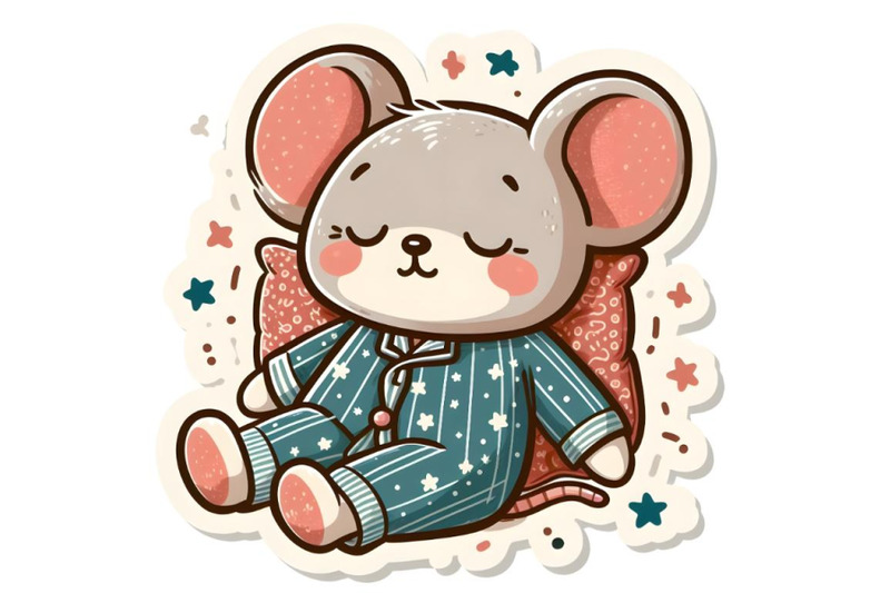 sticker-of-a-cartoon-sleeping-teddy-mouse-in-pajamas