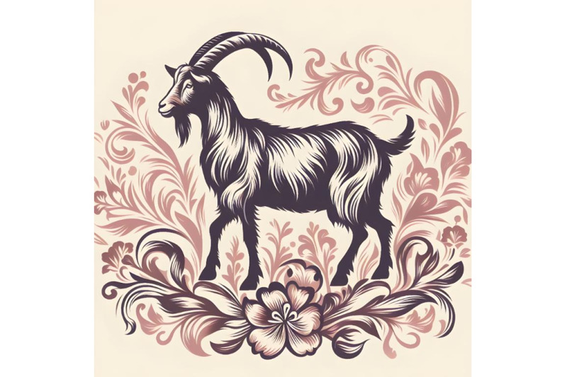 goat-silhouette-of-floral-ornament-soft-color