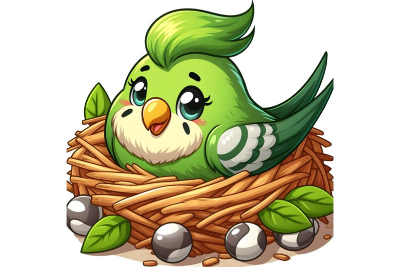 green-budgerigar-cartoon-on-the-nest