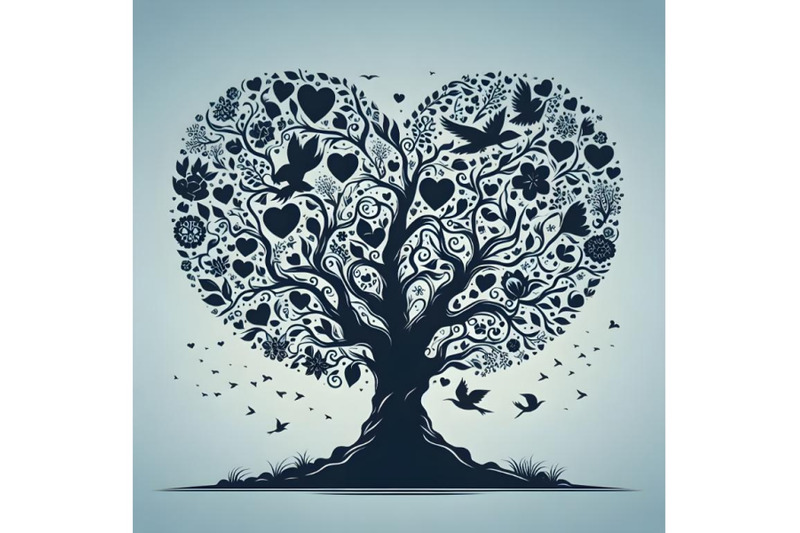 silhouette-of-high-detail-illustration-of-love-tree