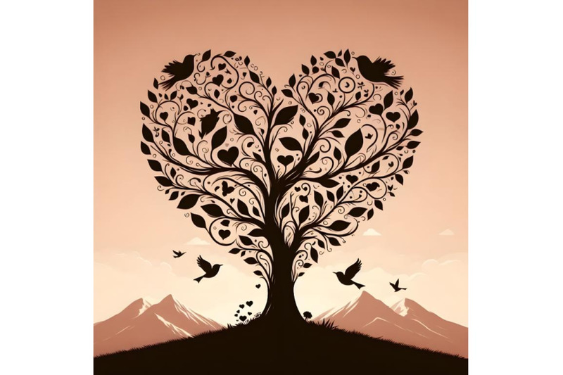 silhouette-of-high-detail-illustration-of-love-tree