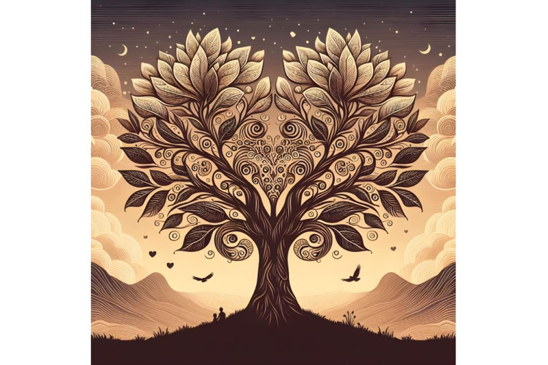 silhouette-of-high-detail-illustration-of-love-tree