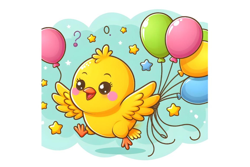 cute-yellow-bird-flying-with-balloons