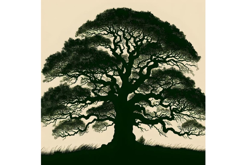 silhouette-of-old-green-oak-tree